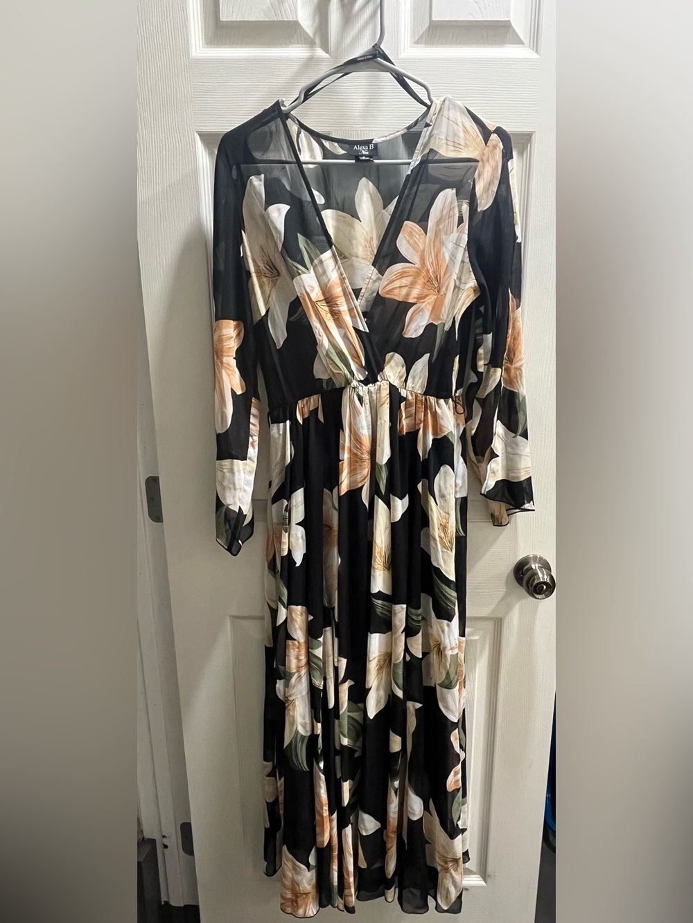Alexa B. Nites Black Floral Maxi Dress - Elegant Women’s Evening Gown - Picture 2 of 4